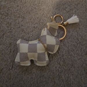 Plaid Dog Keychain with Gold Ring